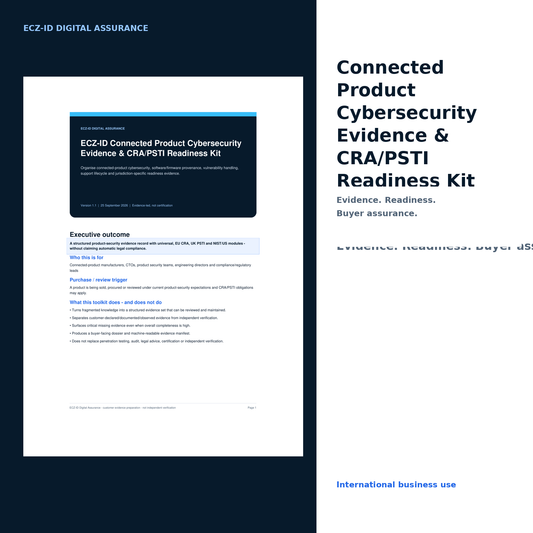 ECZ-ID Connected Product Cybersecurity Evidence and CRA PSTI Readiness Kit